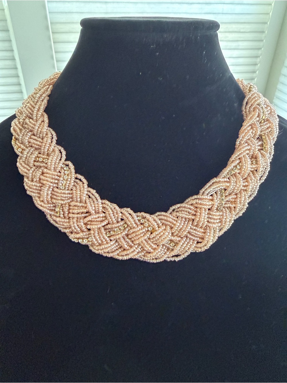 Braided Seed Bead Collar Necklace in Rose Gold Tone